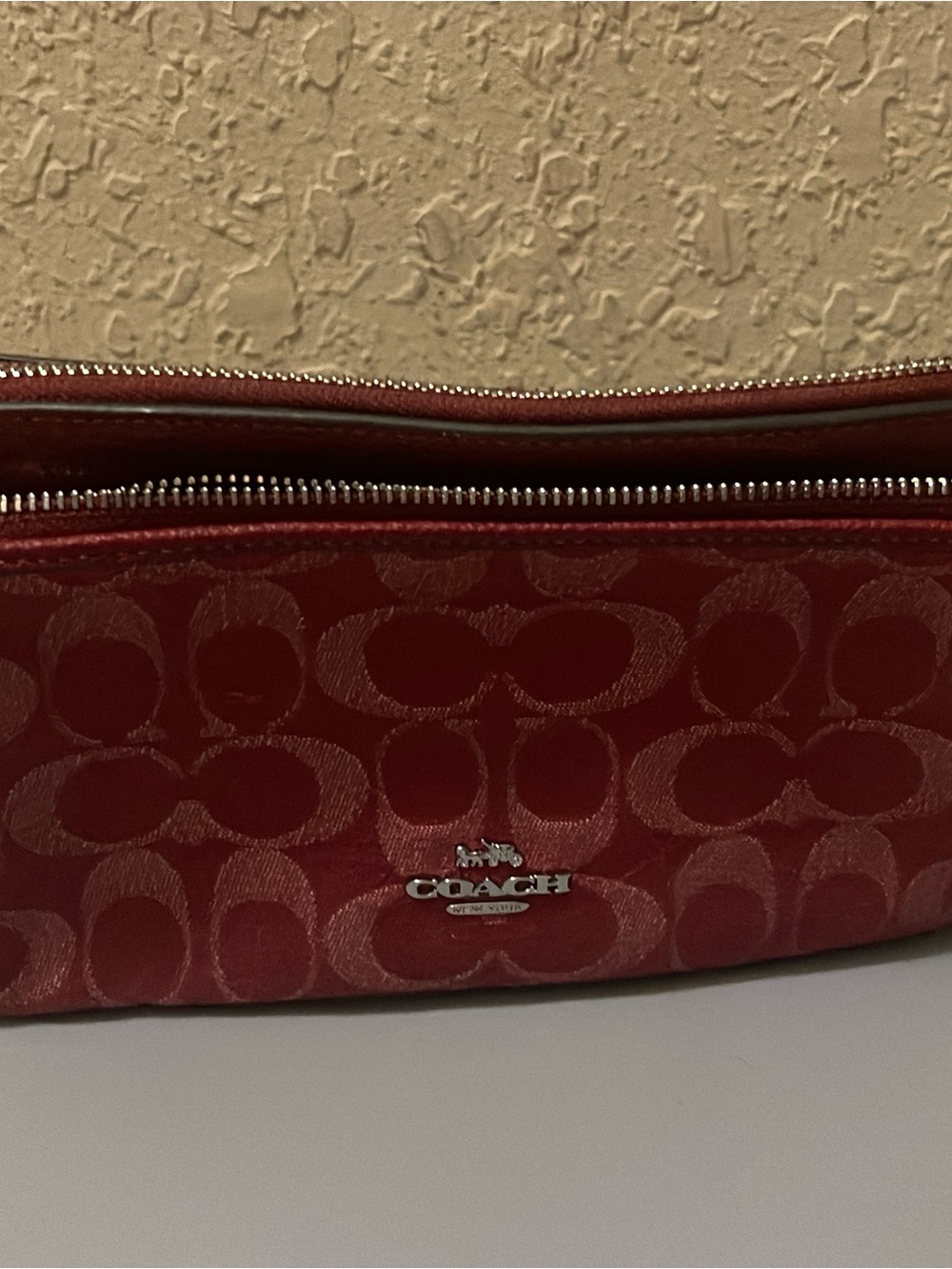 Coach Red Signature Jacquard Zip Pouch